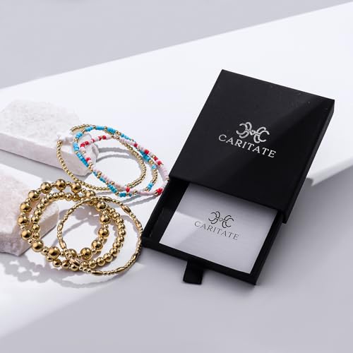 Gold Beaded Bracelets for Women: 14K Gold Bracelets for Women Trendy Dainty Gold Ball Bracelet Stack for Womens - Boho Stretch Bracelets Jewelry Sets with Cross Fashion Accessories Gifts for Women - style: Cream Cross