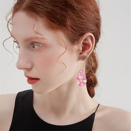 coadipress Bohemian Flower Teardrop Earrings for Women Trendy Vintage Colorful Hollow Out Flower Floral Dangle Earrings Bohemian Handmade Ethnic Statement Jewelry - color: Gold Pink