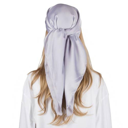 RIIQIICHY 35 Inch Head Scarf for Women Hair Scarf Like Silk Scarf Square Scarf Bandanas for Women - color: Blue-grey