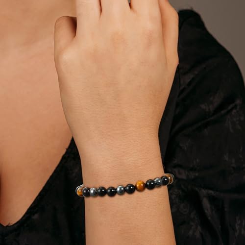 Gnamy Healing Crystal Bracelet for Women, Natural Stone Beaded Healing Crystal Bracelet Triple Protection Stress Relief Beads Jewelry Birthday Gifts Jewelry for Her - style: Triple Protection