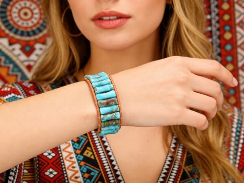 Sriomu 7 Chakra Bracelets for Women Handmade Natural Jasper Stone Healing Bead Bracelet Women Men Boho Friendship Inspirational Jewelry Natural Jasper Stone Double Layer Healing Bead Jewelry Gifts - color: Light Blue - Leather