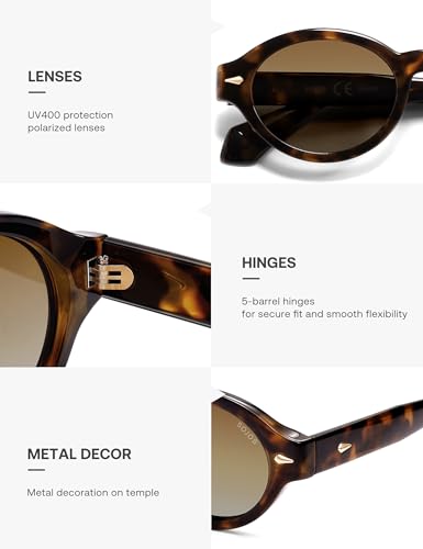 SOJOS Retro Oval Polarized Sunglasses for Women Men Chic Trendy 90s Sunnies Shades UV protection Sun Glasses SJ2630 - color: Tortoise Frame Brown Grading Lens