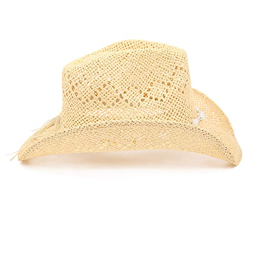 TOVOSO Western Cowgirl Hat, Straw Cowboy Hat for Women with Shapeable Brim, Beaded Hearts Trim, Shapeable Cowboy Hat - color: Beige