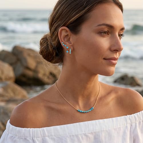 3 Pairs Dainty Small 4th of July Earrings for Women Trendy, Birthstone Stud Huggie Hoop Jacket Stack for Cartilage Helix, Gold Plated Hypoallergenic Cute Women Fashion Accessories Western Jewelry Gifts - color: Created Turquoise (Gold)