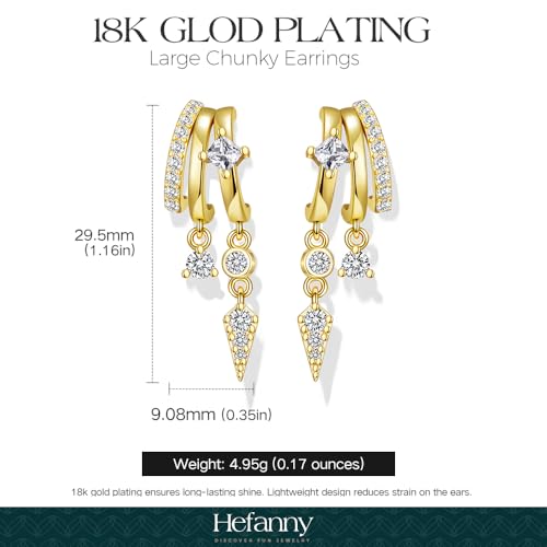Triple Huggie Stacked Earrings for Women Gold Chain Drop Dangle Earrings Cute Statement CZ Earrings Trendy Dainty Jewelry Gift - color: Gold 8