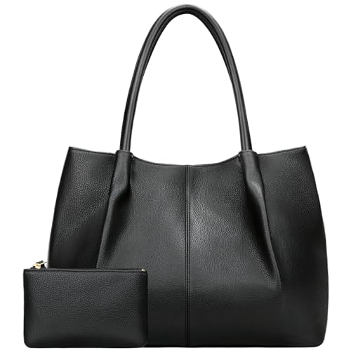 KKXIU Tote Bag for Women Vegan Leather Shoulder Purse Large Capacity Travel Bag - color: Black