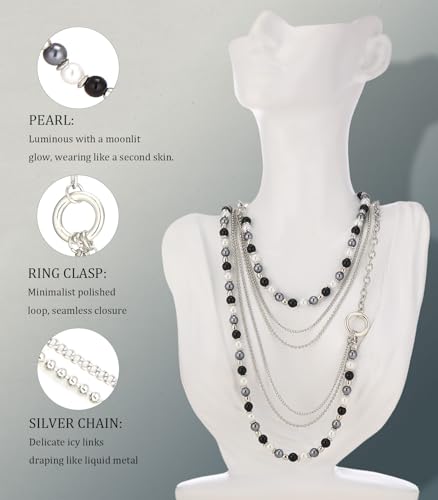 BULINLIN Layered Long Necklaces for Women Long Beaded Chain Necklace CostumeJewelry Mothers Day Gifts for Mom - color: 96-Black Grey
