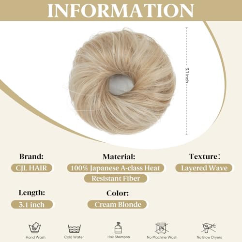 CJL HAIR 2PCs Small Cute Messy Bun Hair Piece for Thin Hair Women Mini Synthetic Curly Bun Scrunchies Updo Hairpieces Cream Blonde - color: 2PCS-Cream Blonde