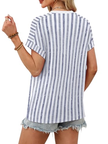 WIHOLL Womens Tops Short Sleeve Shirts Summer Outfits 2026 Spring Dressy Casual Clothes Clothing - color: Blue Stripes-2, size: Medium