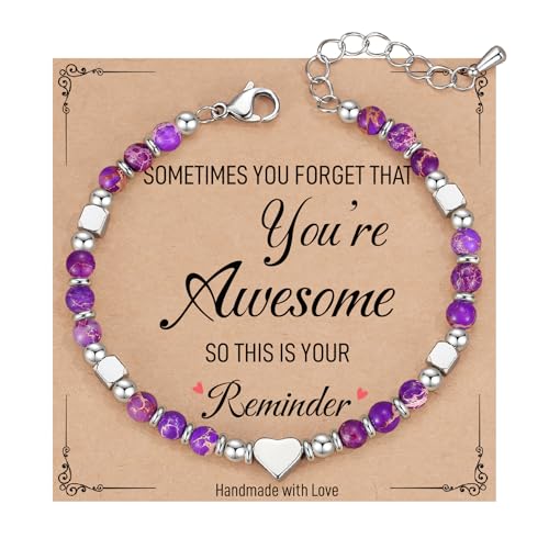 TONY & SANDY Tiny Beaded Bracelets for Women, Sometimes You Forget You're Awesome Gift, Unique Gifts for Women, Mom, Daughter, Wife, Coworker, Best Friend, Bestie, Granddaughter - style: Imperial Jasper