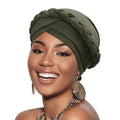 DRESHOW Turban Pre-Tied Twisted Hat Thread African Head Wraps for Black Women Chemo Cancer Cap Braid Hair Cover - color: 1 Pc Twisted Braid: Army Green