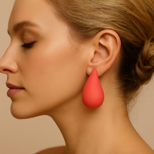 14K Gold Clip On Earrings Women,Teardrop Chunky Detachable Hoop Clip-On Earrings for Non Pierced Ears Hypoallergenic Lightweight Earring Clips - color: Carol Pink