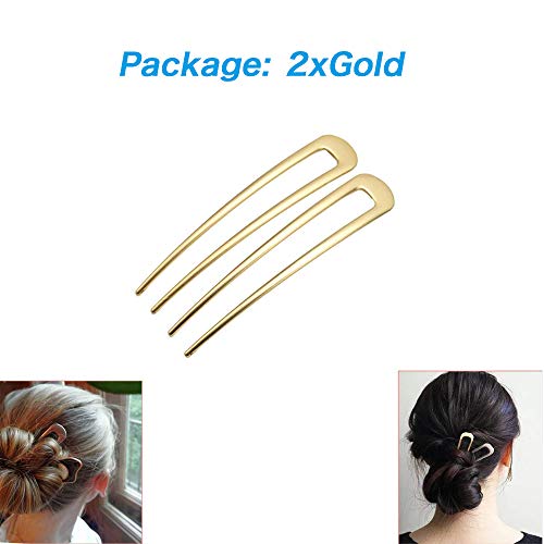 [2 Pack] Benefree U-Shape Hairpins, Bride Hair Accessories Hair Pins Clip Vintage Hair Stick,Hairstyle Chignon for Women Girls-Gold - color: 2P Gold