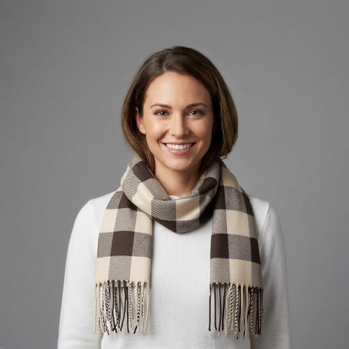 VERONZ Super Soft Classic Cashmere Feel Winter Scarf - color: Beige Buffalo Check