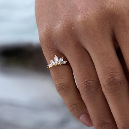 STORYJEWELLERY Gold Plated Marquise Rings for Women, Pinky Ring, Art Deco Ring, Vintage Cocktail Rings for Women, Marquise Wedding Band, Art Deco Jewelry