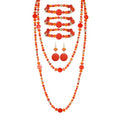 Trendy Infinity Wrap 60’’ Long Statement Necklace, Earrings and Bracelet Set - Hand Knotted Versatile Crystal and Shell Beads Strand Necklace and Chunky Beaded Stretch Bracelet Stack – Jewelry Set Gift for Women - color: Orange