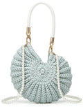 Handmade Crochet Tote Bag Seashell Purse for Women Boho Shell Handbag Crossbody Shoulder Bag Summer Beach Clutch Hobo Handbag - color: Green