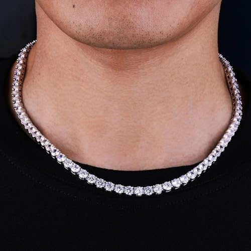 Savlano 18K Gold Plated Cubic Zirconia Round 4.5MM Classic Tennis 18 Inches Chain Necklace For Women & Men Comes With a Gift Box - color: White Gold