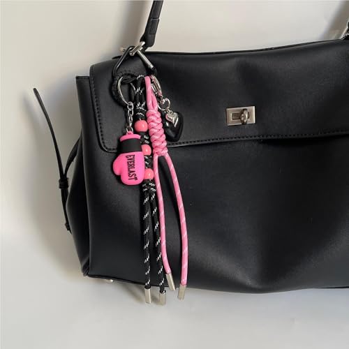 Keychain for Women, Pink Gloves Bag Charm, Hand-Woven Nylon Rope Key Chain, Aesthetic Keychain, Bag Accessories Charms for Handbag, Backpack