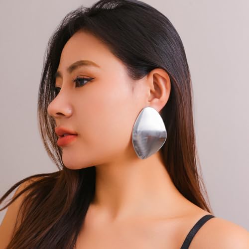 Statement Earrings for Women Big Earrings Large Statement Earrings Chunky Irregular Geometric Drop Dangle Earrings Oval Round Pebble Shape Earrings Chunky Jewelry - style: style silver
