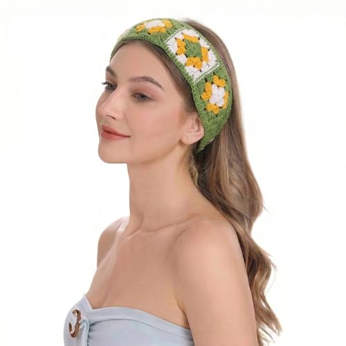 ZLYC Women Floral Headband Handmade Crochet Knit Vintage Hair Bands (Floral Green) - color: Floral Green