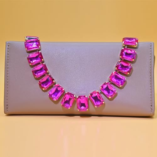 Fashionable Chunky Plated Tennis Rhinestone Statement Necklace Jewelry Set for Women Multicolor gem necklace with Great Sparkle and Shine Design for Women to Easy Match - color: fuchsia red square Rhinestone