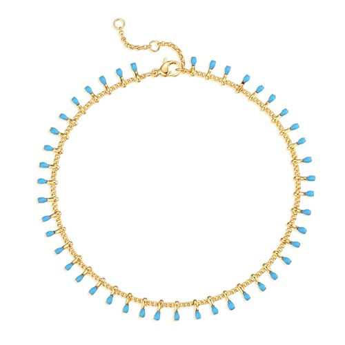 MTMY Gold Anklets for Women 14K Gold Plated Tiny Bead Anklet Colorful Tassel Foot Chain Dainty Adjustable Cute Summer Beach Boho Anklets Jewelry Gift - style: lake blue