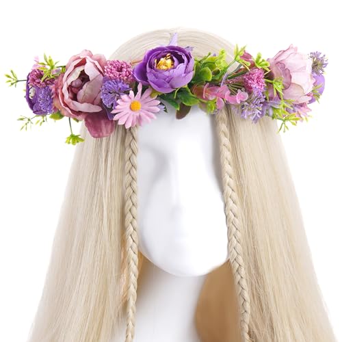 Purple Flower Crown Headband, Artificial Fairy Daisy Floral Headpiece, Forest Boho Bridal Flower Crown for Women Girls Maternity Renaissance Weeding Festivals Birthday Hair Accessories - color: Daisy Purple