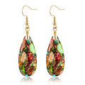 Stone Drop Earrings for Women Earrings Teardrop Jasper Stone Dangle Earrings - color: Colorful-Golden Hook