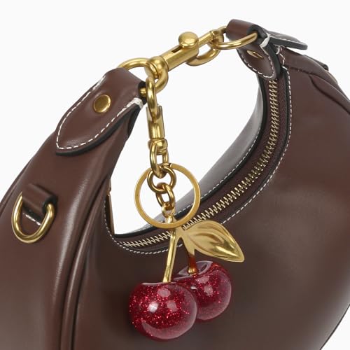 JQWSVE Small Top Handle Bags for Women Mini Purses Cute Ladies Handbags Crescent Mini Crossbody Bags with Cherry - color: B04-large-brown