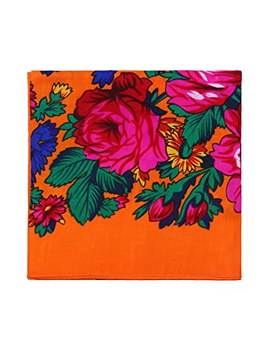 MJ SERECA Acrylic Bandana Printed Hair Scarf Square Ukrainian Head Scarf Floral Babushka Neck Scarf for Women 30"/42"/60" - color: 1 Pack-c 60"