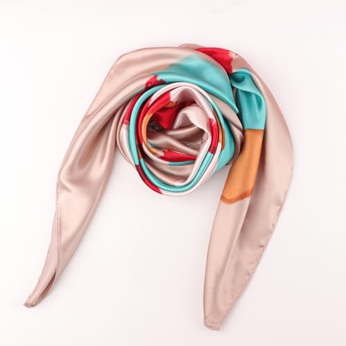 DRESHOW 35” Large Square Satin Head Scarf - 4Pcs Silk Accessories Classic Patterned Squares Beach Bandanas for Women - color: 4 Pcs: Colorful Graffiti
