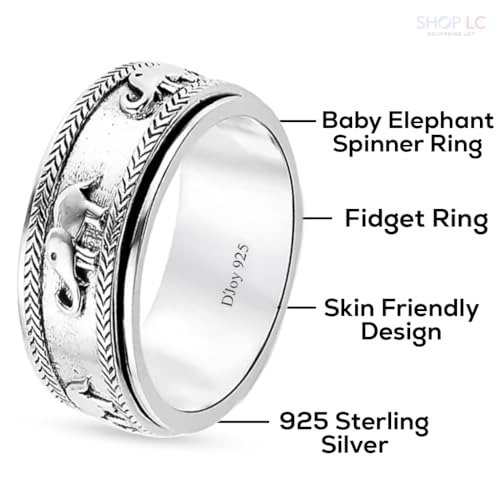 Shop LC 925 Sterling Silver Spinner Fidget Ring for Women Men | Anxiety Ring | Moon Star Design | Platinum Plated | Stress Relief Worry | Promise | Boho Jewelry Gift - color: Baby Elephant, size: 5