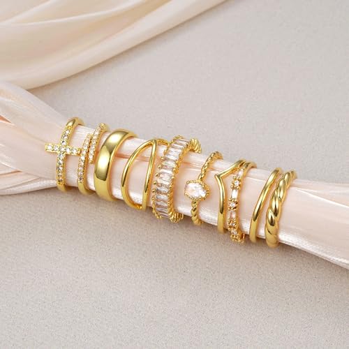 10 PCS 14K Gold Plated Rings Set for Women, Dainty Gold Knuckle Ring Non Tarnish, Simple Thumb Stacking Rings Pack Size 6/7/8/9/10 - color: gold