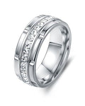 8mm Mens Gold Wedding Band with Cubic Zirconia Silver Eternity Ring CZ Inlaid 18K Gold Plated Stainless Steel Rings for Men, Rings Size 5-12 - color: Silver