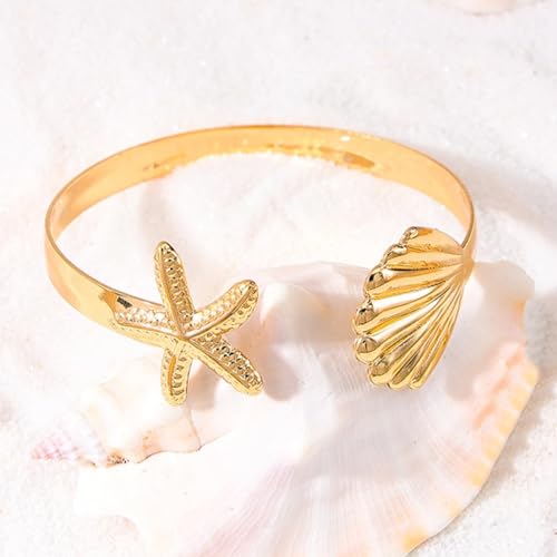 Frodete Arm Cuff Bracelet for Women Gold Upper Arm Jewelry Bangle Cuff Bracelets Starfish Shell Beach Jewelry Trendy Stuff Gifts - color: A3:arm cuff