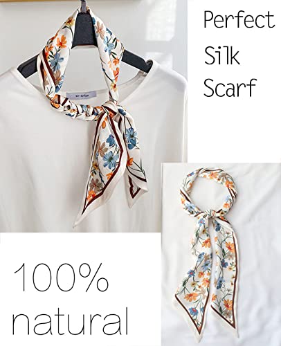 kcctoo 59" Mulberry Silk Like Head Scarf Women's Fashion Square Neck Satin Scarfs for Bag Hair Scarves Gift 59 * 5.9” - color: I08-pretty Flower/59” X 5.9”