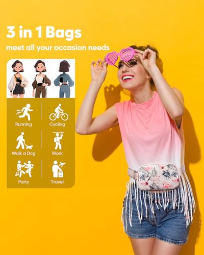 Pritent Fanny Packs for Women Cross Body Bag Waterproof Belt Bag with Adjustable Strap and Zipper Back Pocket Small Crossbody Bags Fashion Waist Packs for Workout Travelling(Flamingo Print) - color: Flamingo Print, size: Small