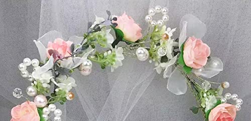 Vivivalue Floral Halo Boho Flower Headband Floral Crown Headpiece Hair Wreath with Ribbon Wedding Party Prom Photos Festival Pink - color: I