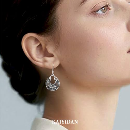 Silver Dangle Earrings For Women Trendy,Boho Cute Drop Western Earings,Vintage Gothic Ethnic Statement Beach Vacation Long Earrings with Leaf Teardrop Turquoise Crystal Tassels,Fashion Jewelry Birthday Gift. - color: A37) Vintage Engarved Loops Dangle