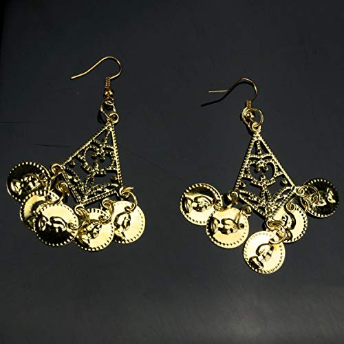Seawhisper Belly Dance Golden/Silver Coins Necklace and Earrings Bracelets - color: Golden(3pcs:1 necklace + 2 earrings)