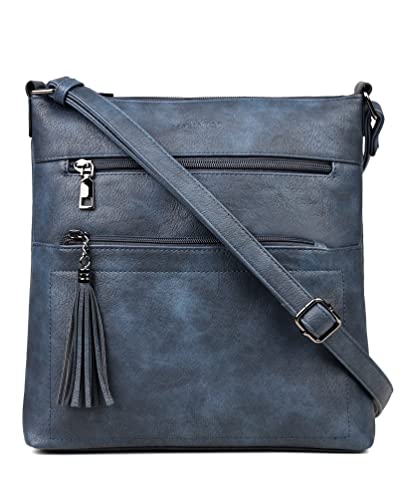 MASINTOR Crossbody Purses for Women, Multi Pocket Casual Crossbody Bag, Adjustable Strap Shoulder Bag with Tassel - color: Blue Gray