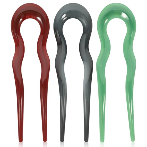 minkissy French Hair Pins 3 Pack U Shaped Hair Forks for Buns Durable Pc Material Decorative Accessories for Women Daily Wear and Special Occasions 5.11In