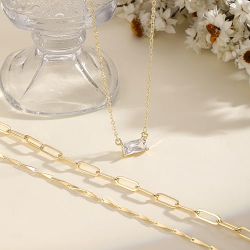 BERISO 14K Gold Plated Layered Necklace for Women, 3 Layer Dainty Gold Necklace with Minimalist Pendant, Elegant Everyday Gold Jewelry Gift - style: layered necklace-E