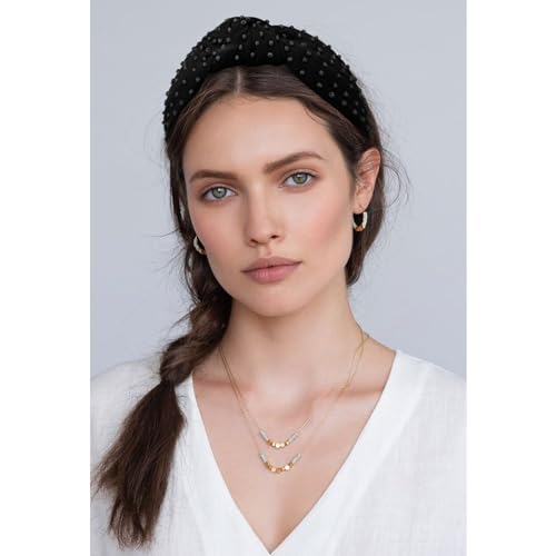 YISSION 1PC Pearl Knotted Headband for Women Non Slip Beaded Headband Wide Pearl Headbands for women Jeweled Embellished Hairband Black Head Band Hair Accessories for Women Girls - color: Black Pearl