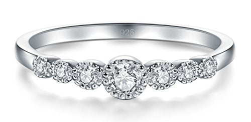 BORUO 925 Sterling Silver Ring, Cubic Zirconia CZ Eternity Engagement Wedding Band Ring