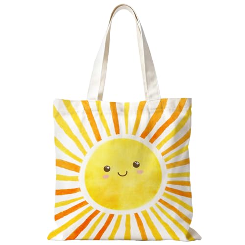 Boho Sun Sunshine Tote Bag, Colorful Canvas Tote Bags, Reusable Grocery Shopping Bag - color: Yellow Sunshine