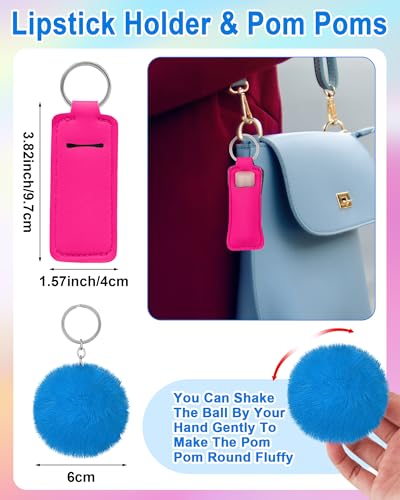 Kanayu 60 Pcs Safety Keychain Set for Women Safe Sound Personal Alarms Emergency Whistles Lipstick Holder Keychains Pom Poms Keychains Metal Lobster Claw Clasps with Key Rings Hiking Outdoors Gifts
