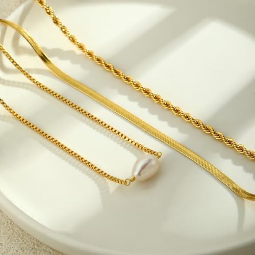 BERISO 14K Gold Plated Layered Necklace for Women, 3 Layer Dainty Gold Necklace with Minimalist Pendant, Elegant Everyday Gold Jewelry Gift - style: layered necklace-D