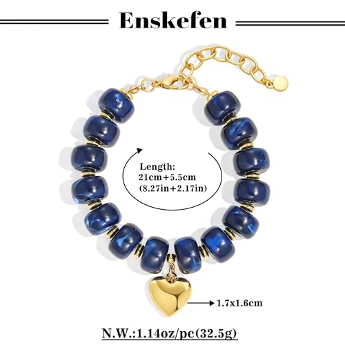 Chunky Beaded Bracelets for Women Boho Multicolor Acrylic Resin Beads Bracelet Adjustable Statement Bracelet Summer Beaded Jewelry - color: Heart beads bracelet-dark blue